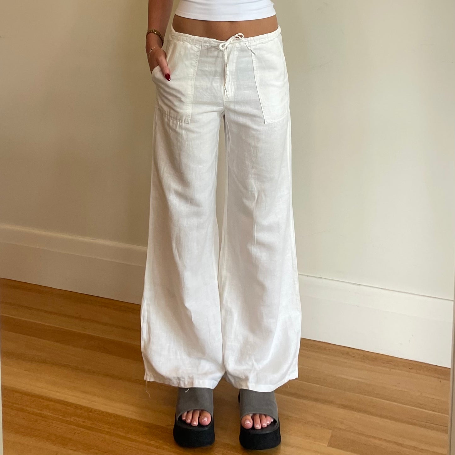 white linen pants