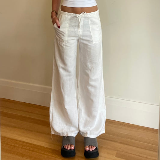 white linen pants