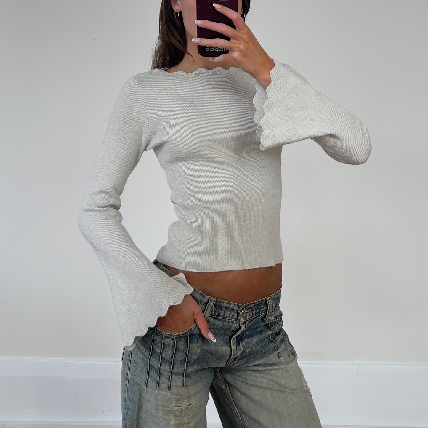 flared sleeve knit sweater
