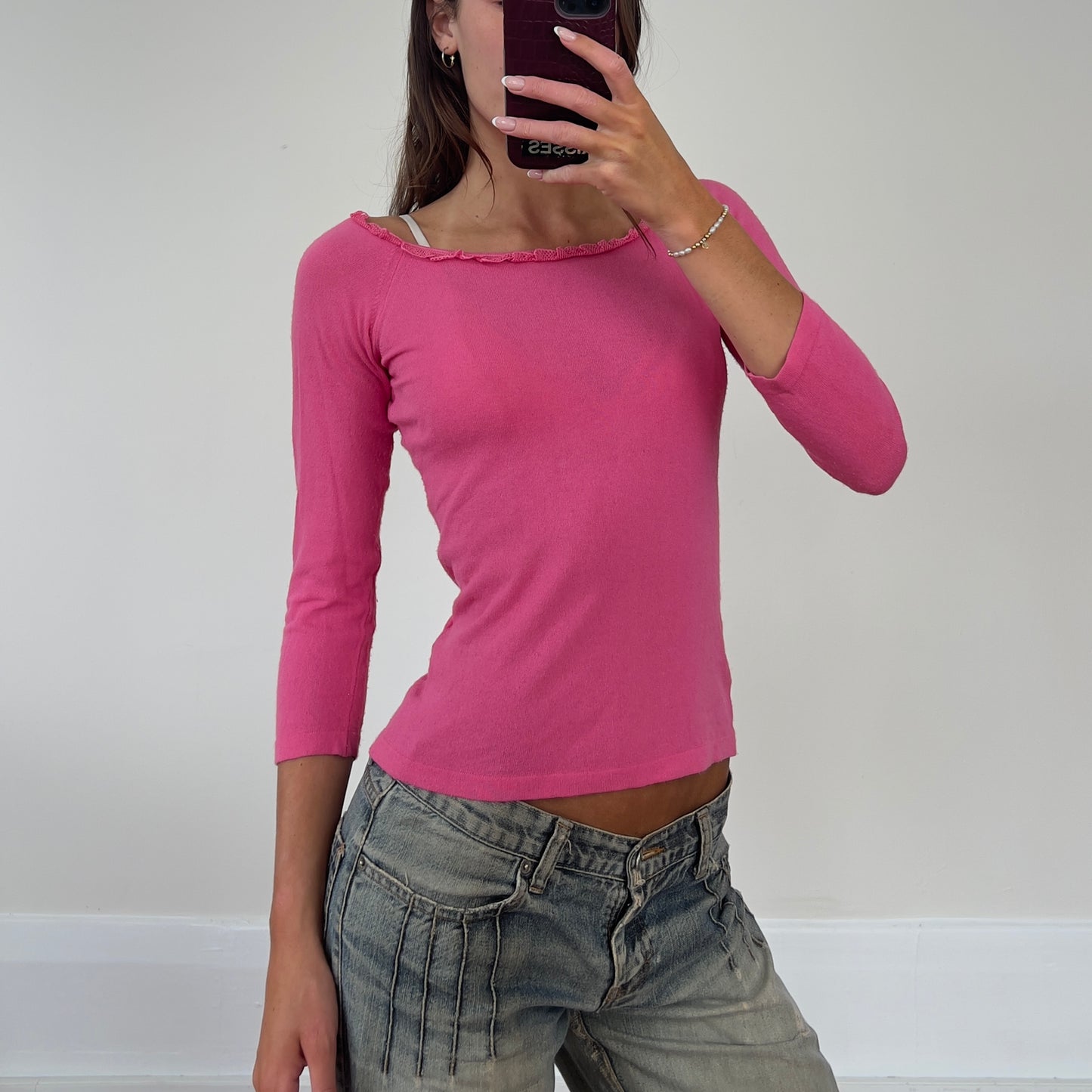 Blumarine pink 3/4 sleeve top