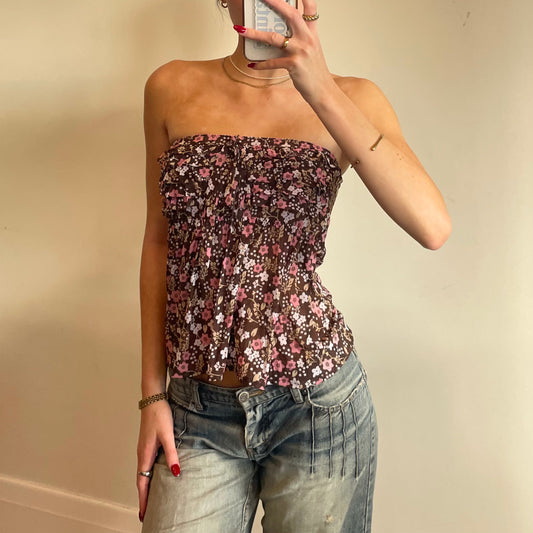 floral strapless top