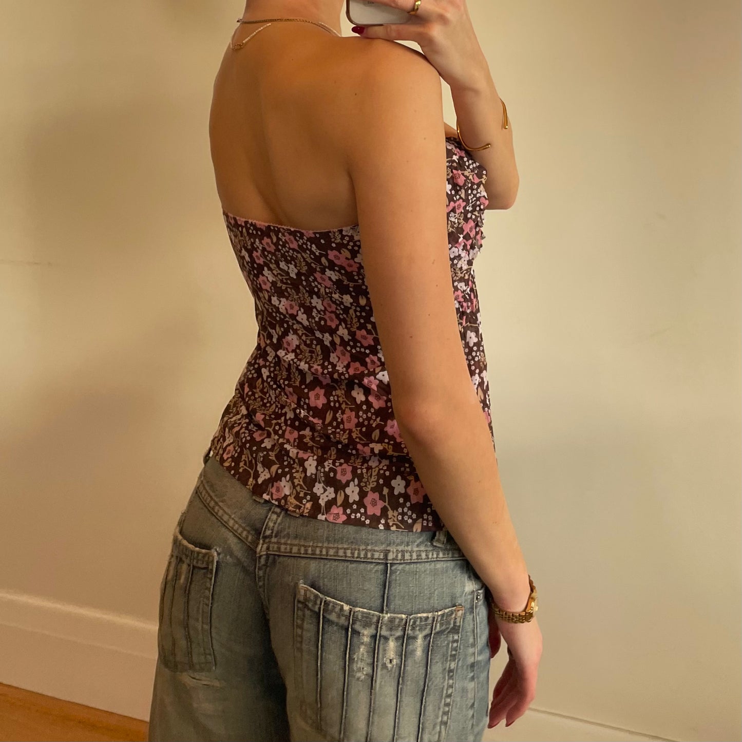 floral strapless top