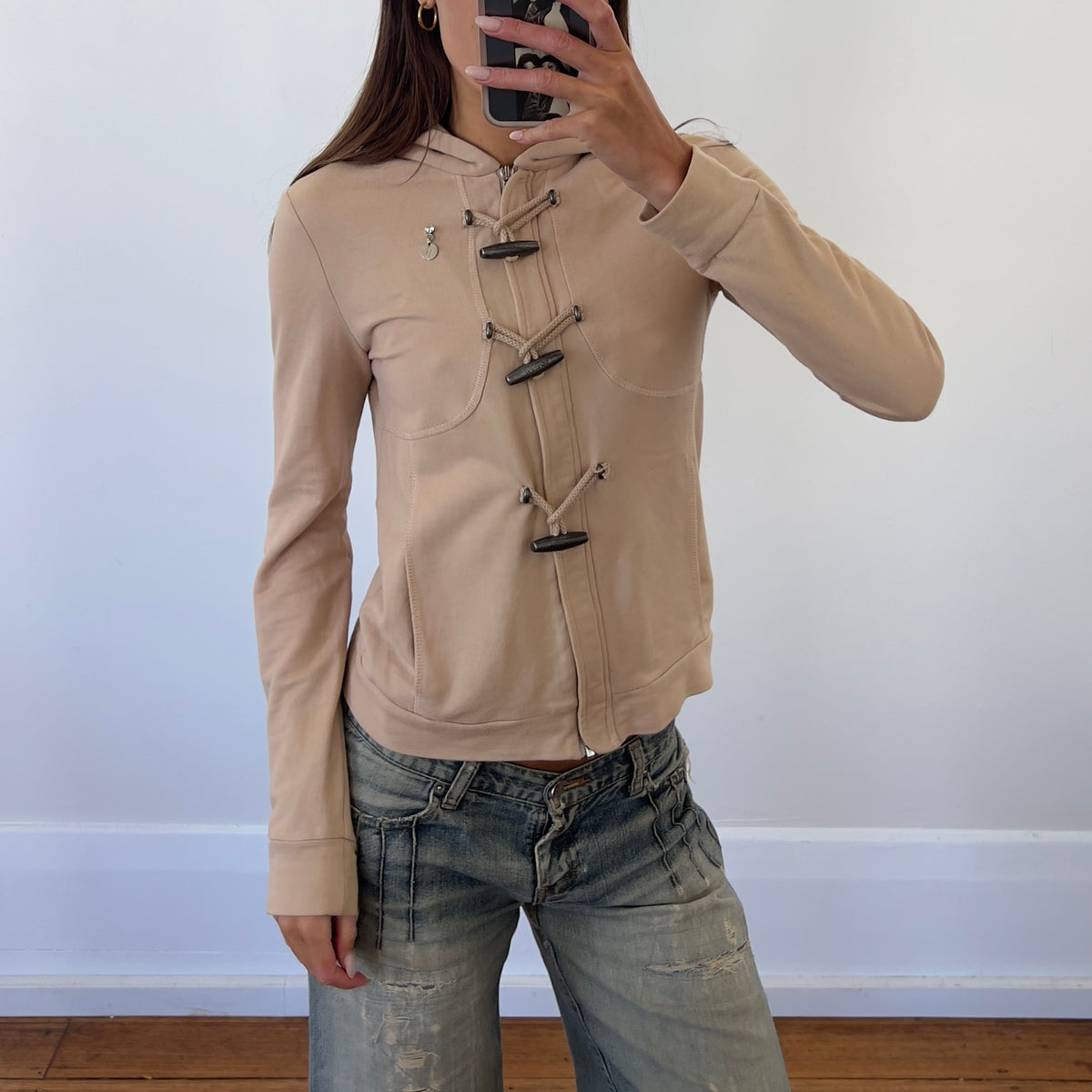 beige hooded jacket
