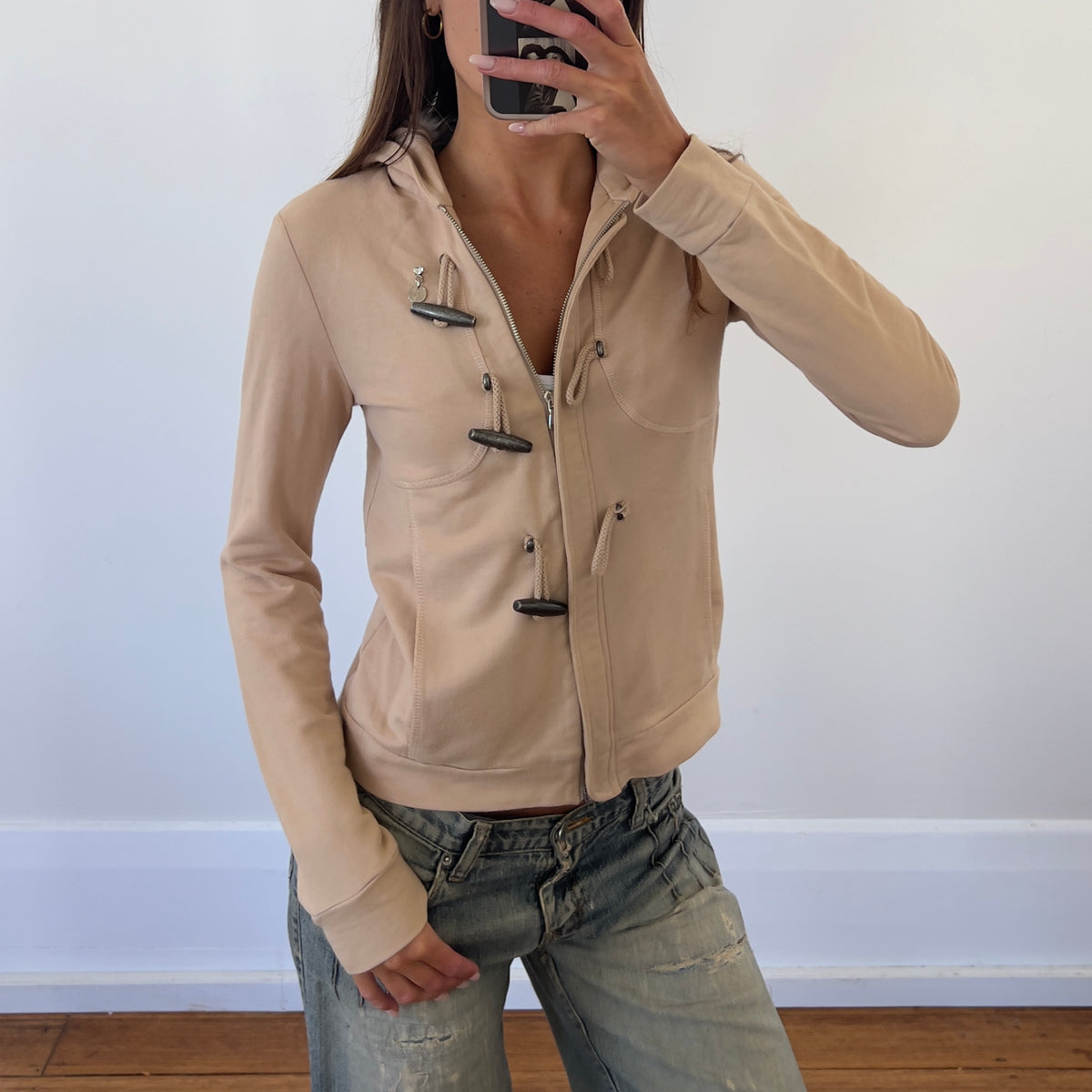 beige hooded jacket