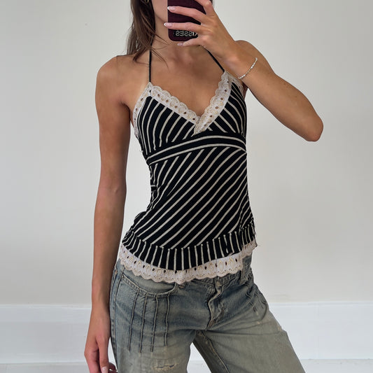 stripe lace halter top