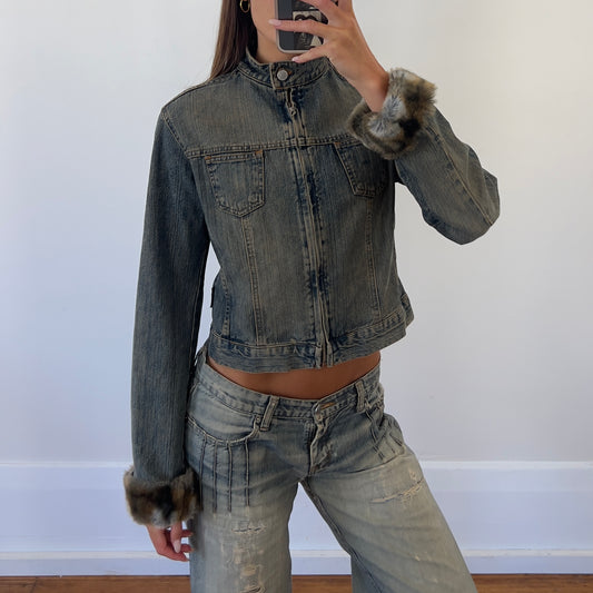 denim/fur moto style jacket