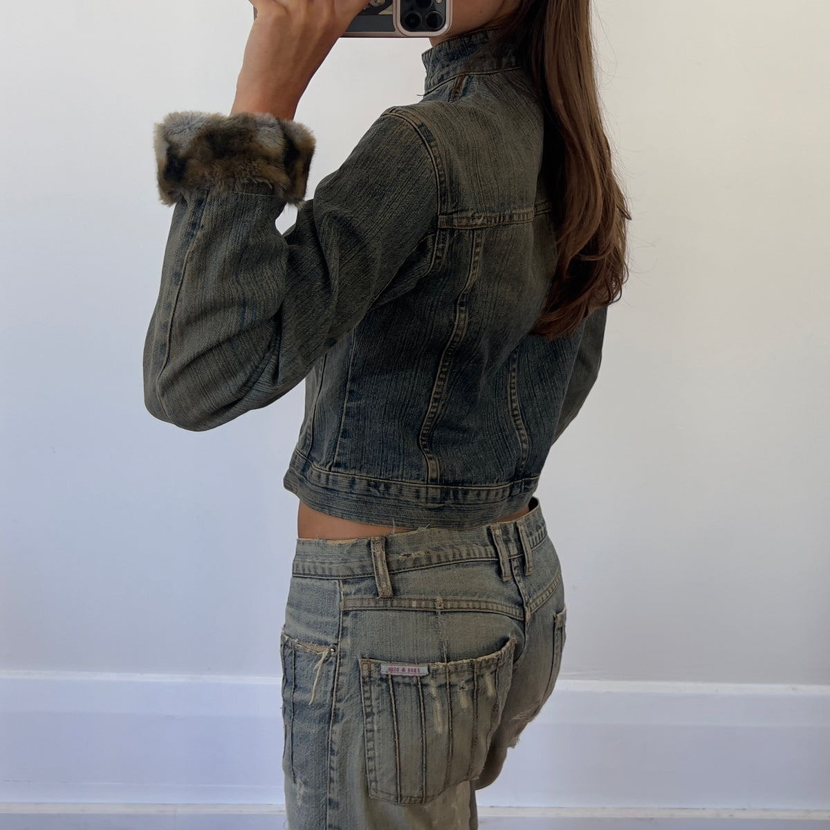 denim/fur moto style jacket