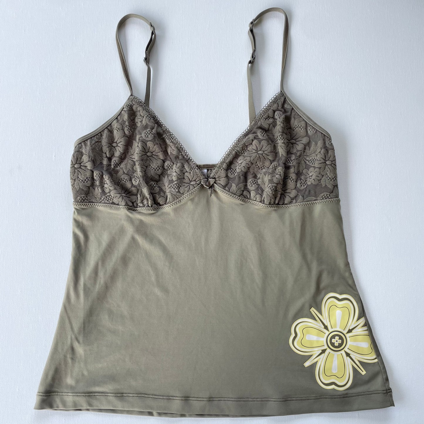 khaki green cami w/ flower print