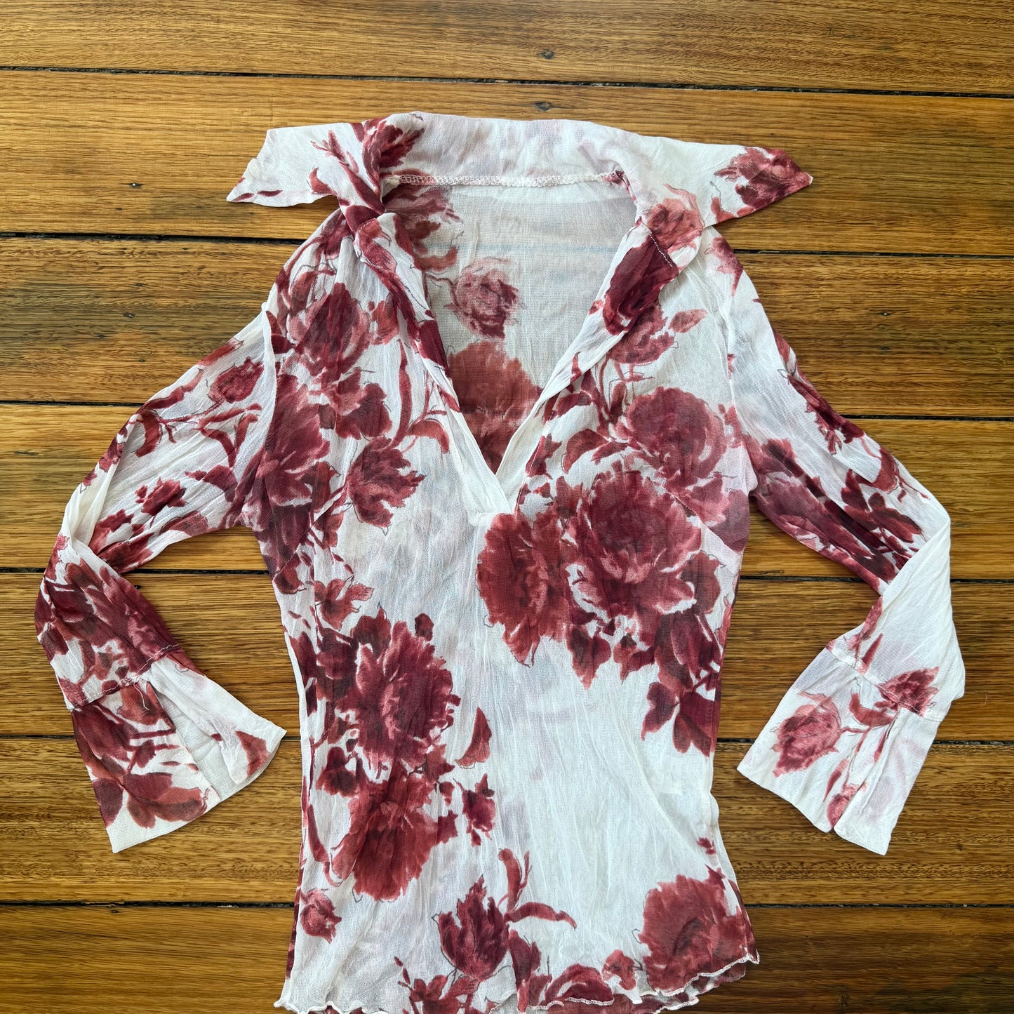 sheer floral blouse