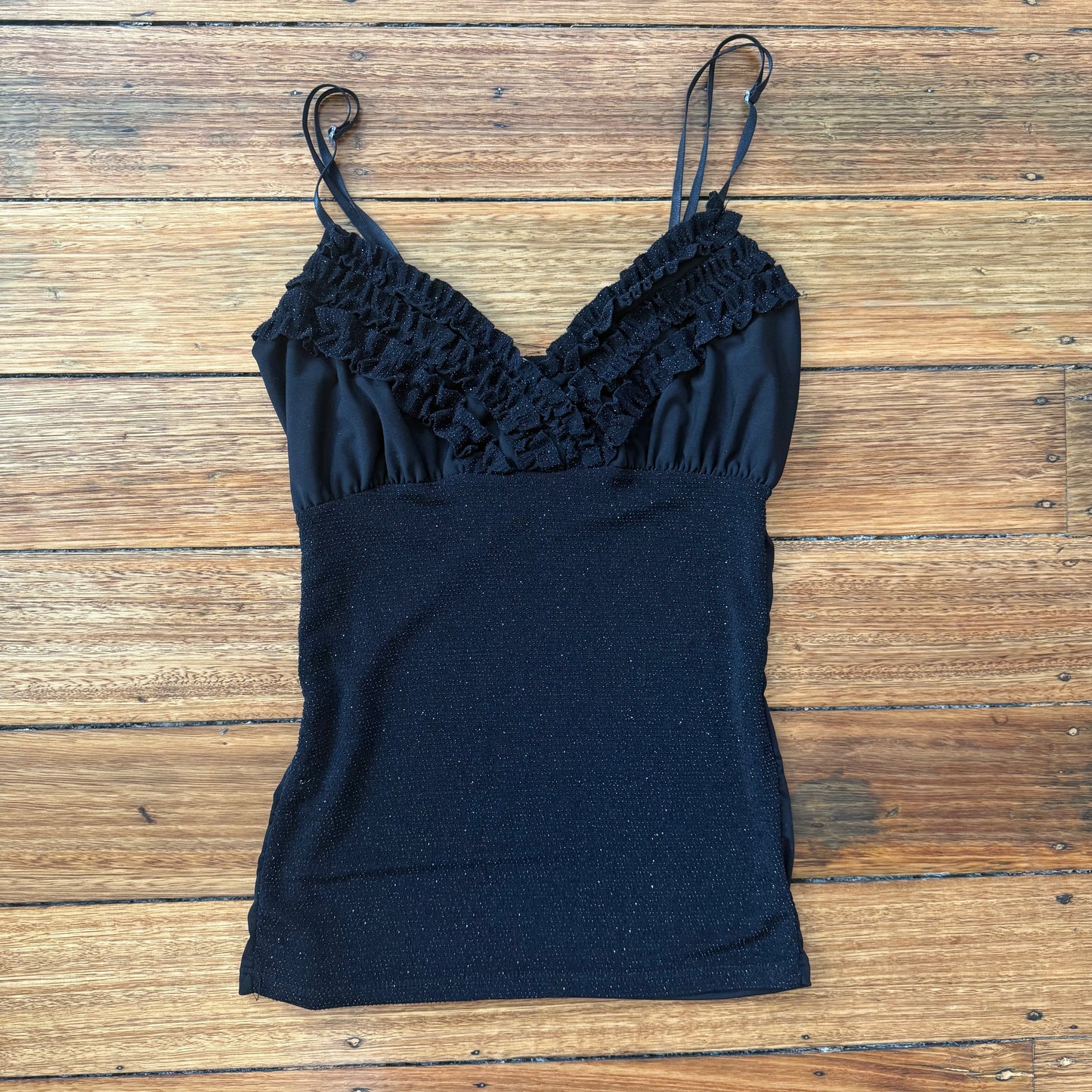 black sparkle frill cami