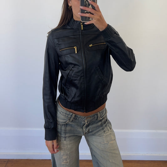 black leather jacket