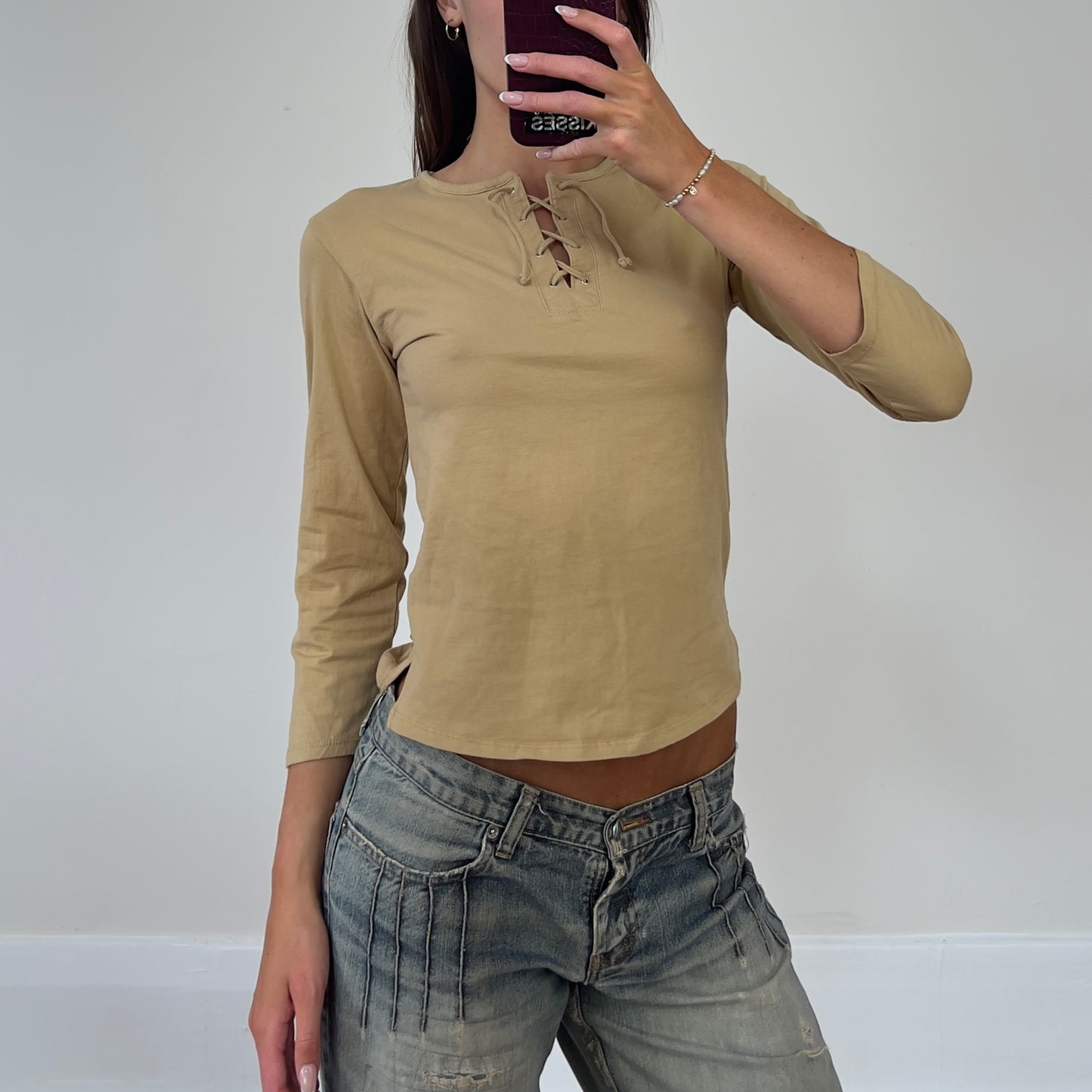 lace up 3/4 sleeve top