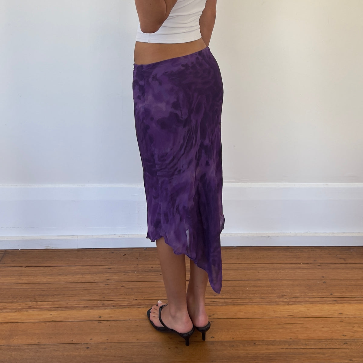 graphic purple midi skirt