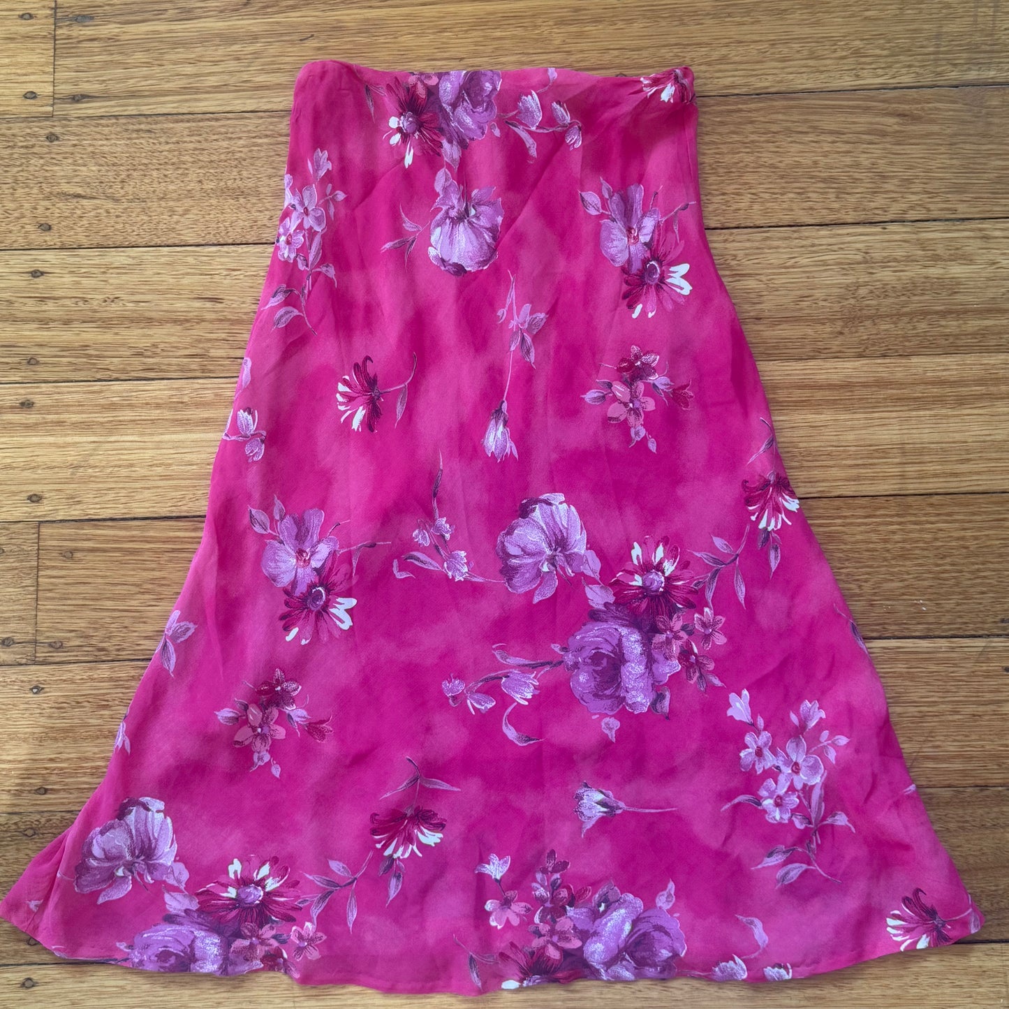 pink floral midi skirt