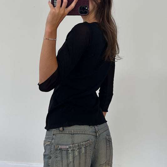 black 3/4 sleeve rhinestone top