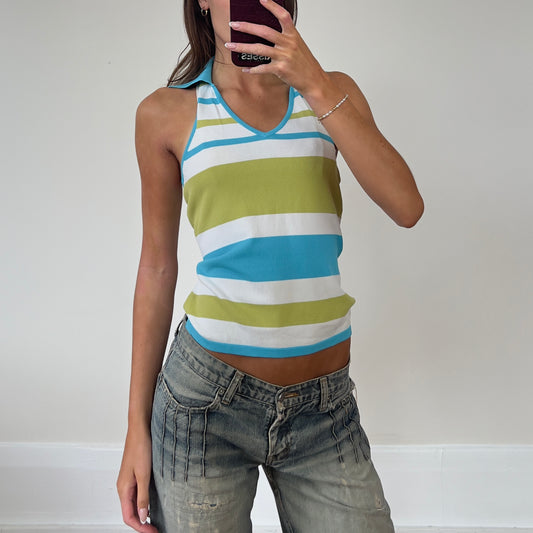 stripe collared halter top