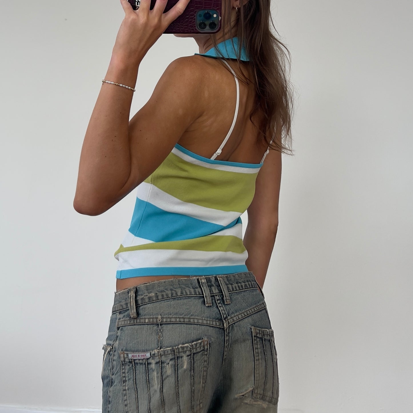 stripe collared halter top