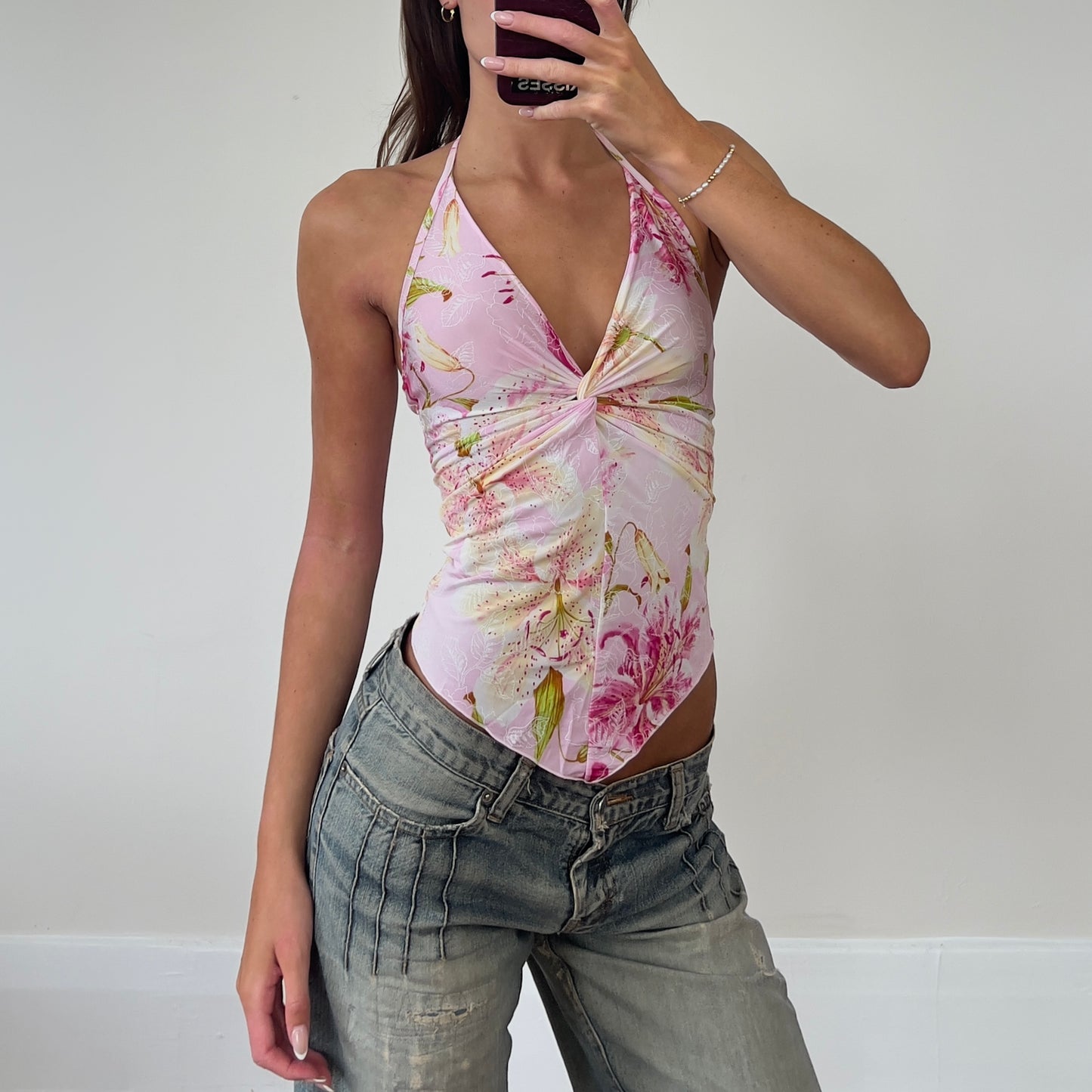 floral graphic halter top