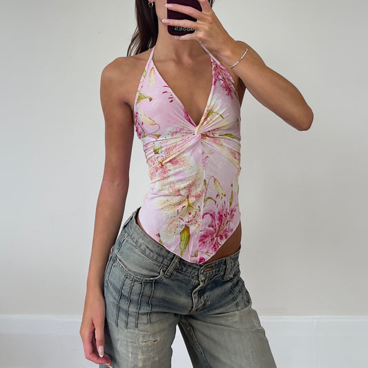 floral graphic halter top
