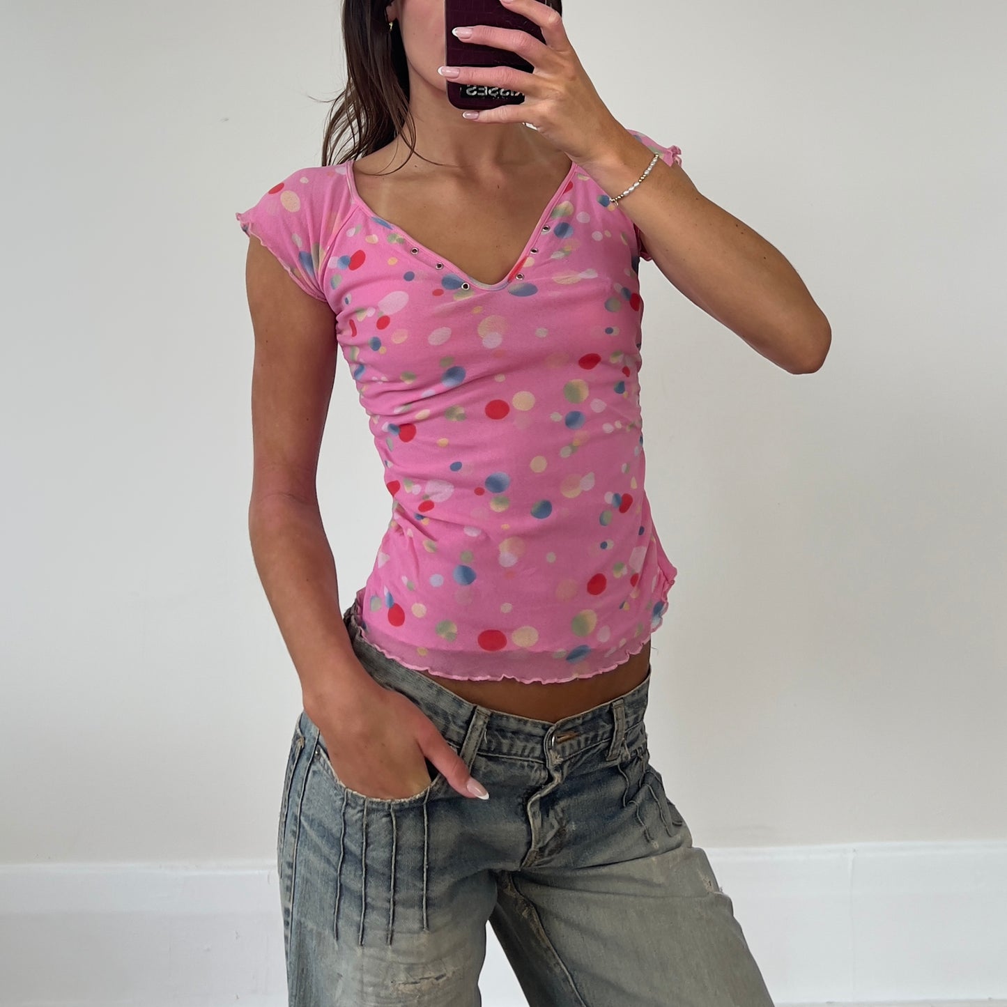 polka dot mesh top