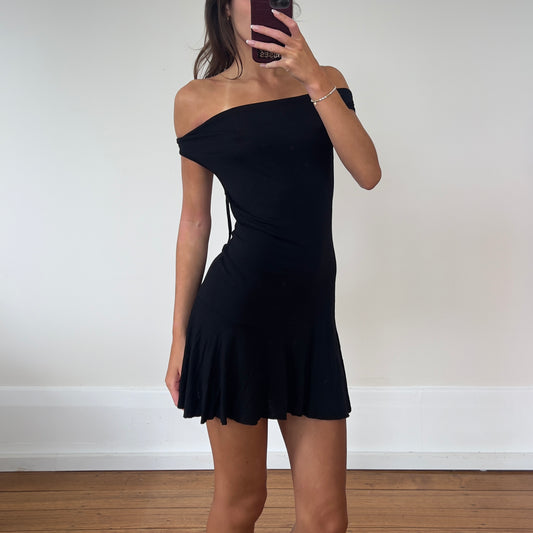 black off-shoulder mini dress