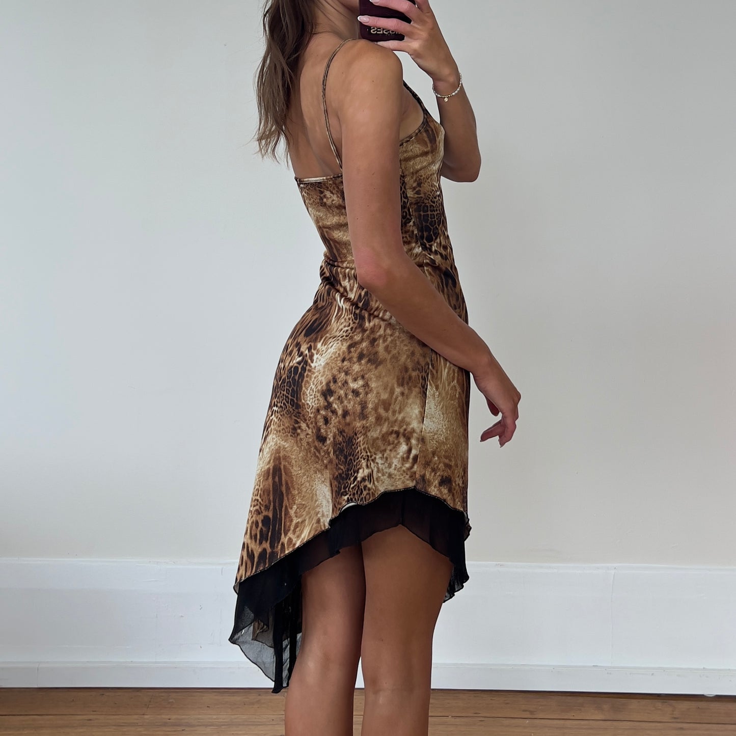 asymmetrical leopard dress