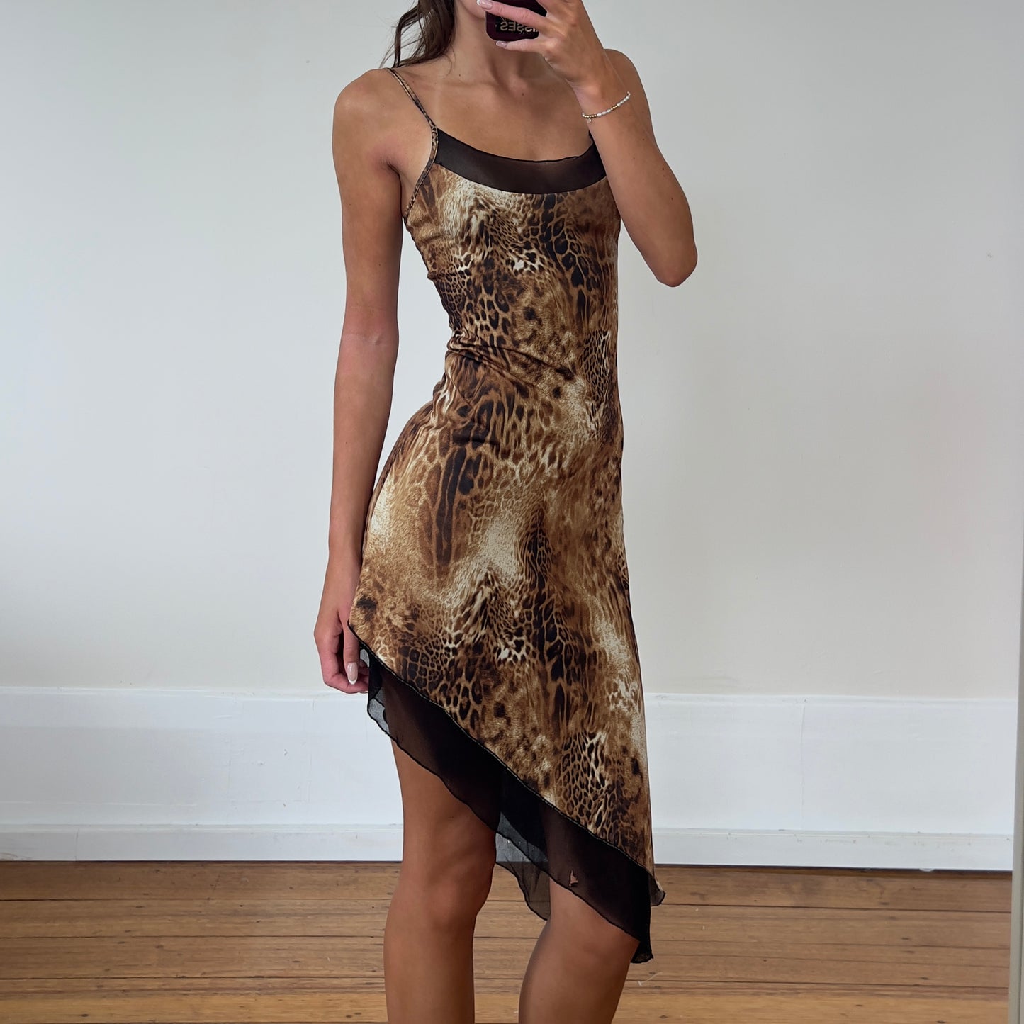 asymmetrical leopard dress