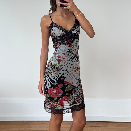 multi pattern midi dress