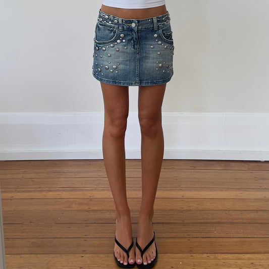 denim studded mini skirt