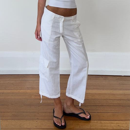 white cotton/linen cargo pants