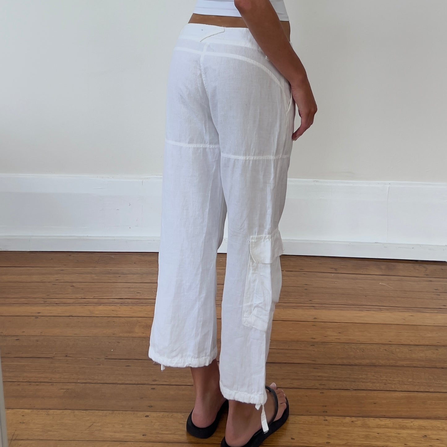 white cotton/linen cargo pants