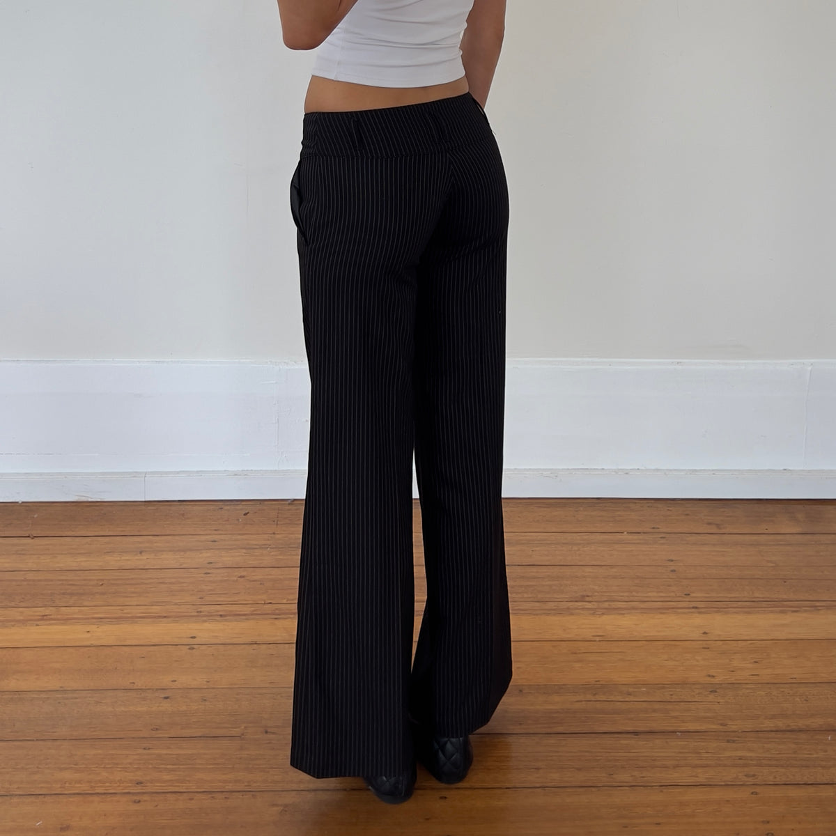 low rise pinstripe trousers