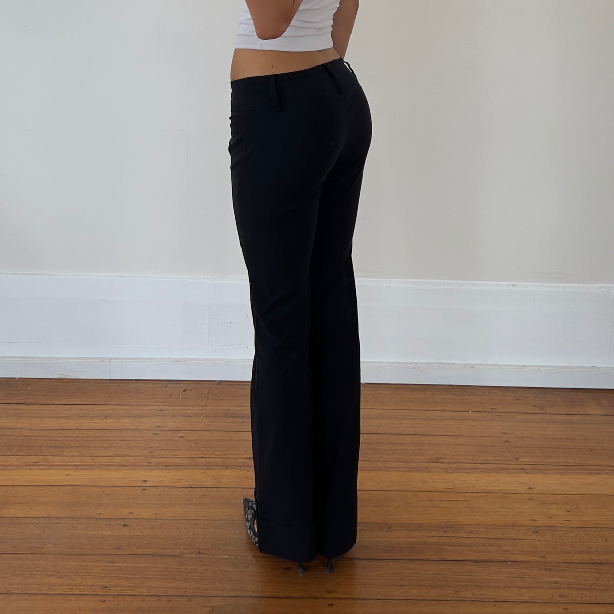 low rise black trousers
