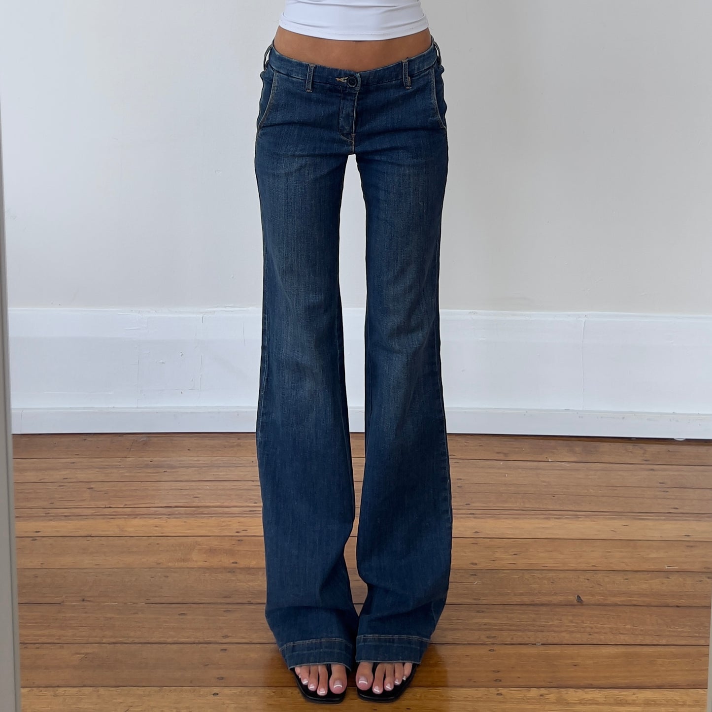 dark denim wide leg jeans