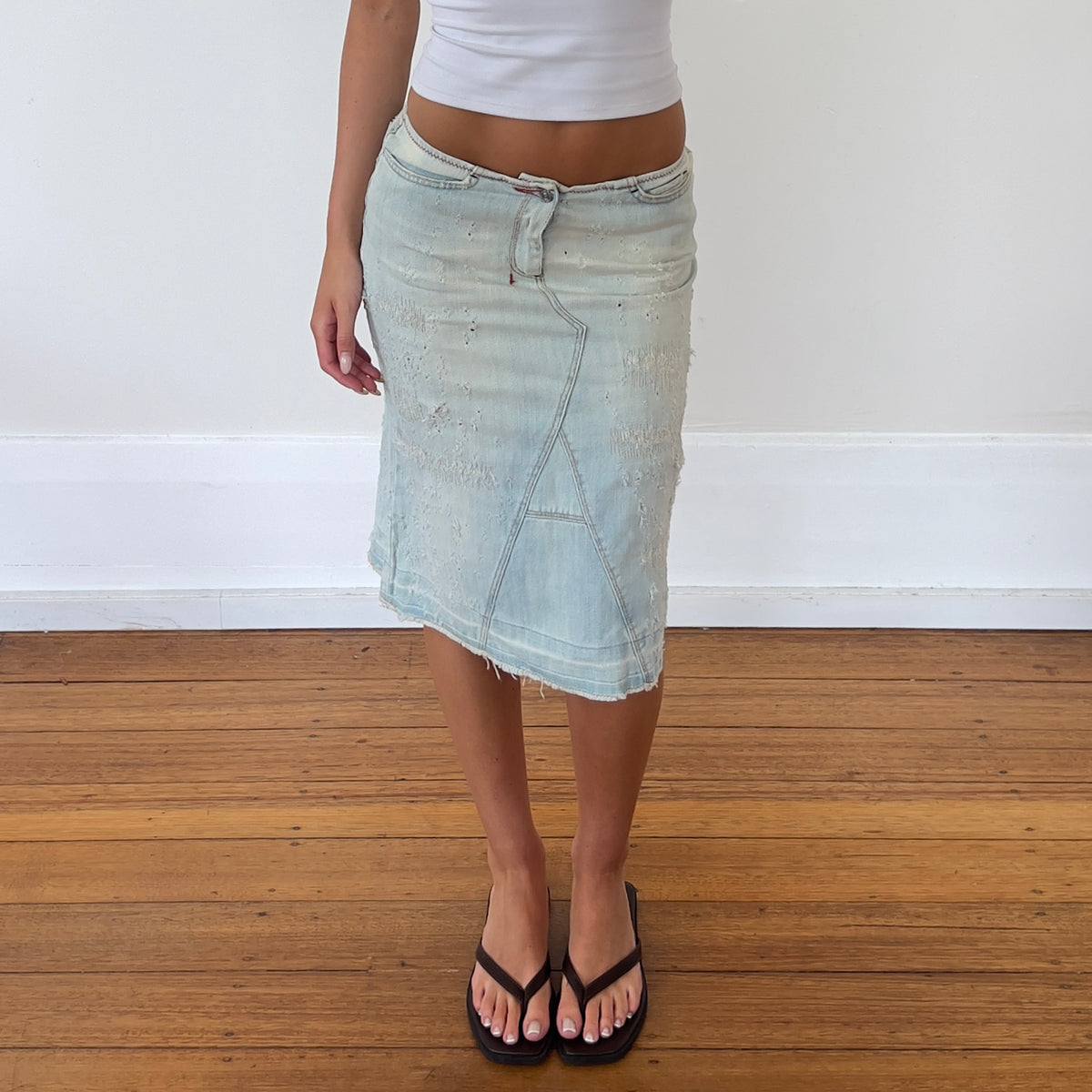 denim midi skirt
