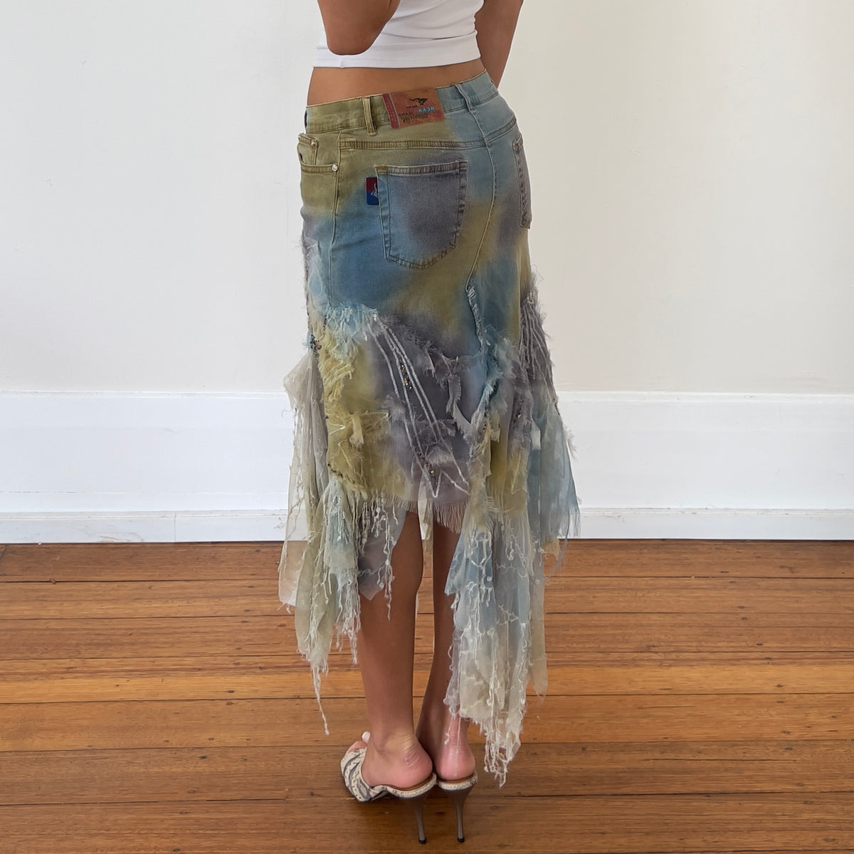 sequin beaded lace midi skirt