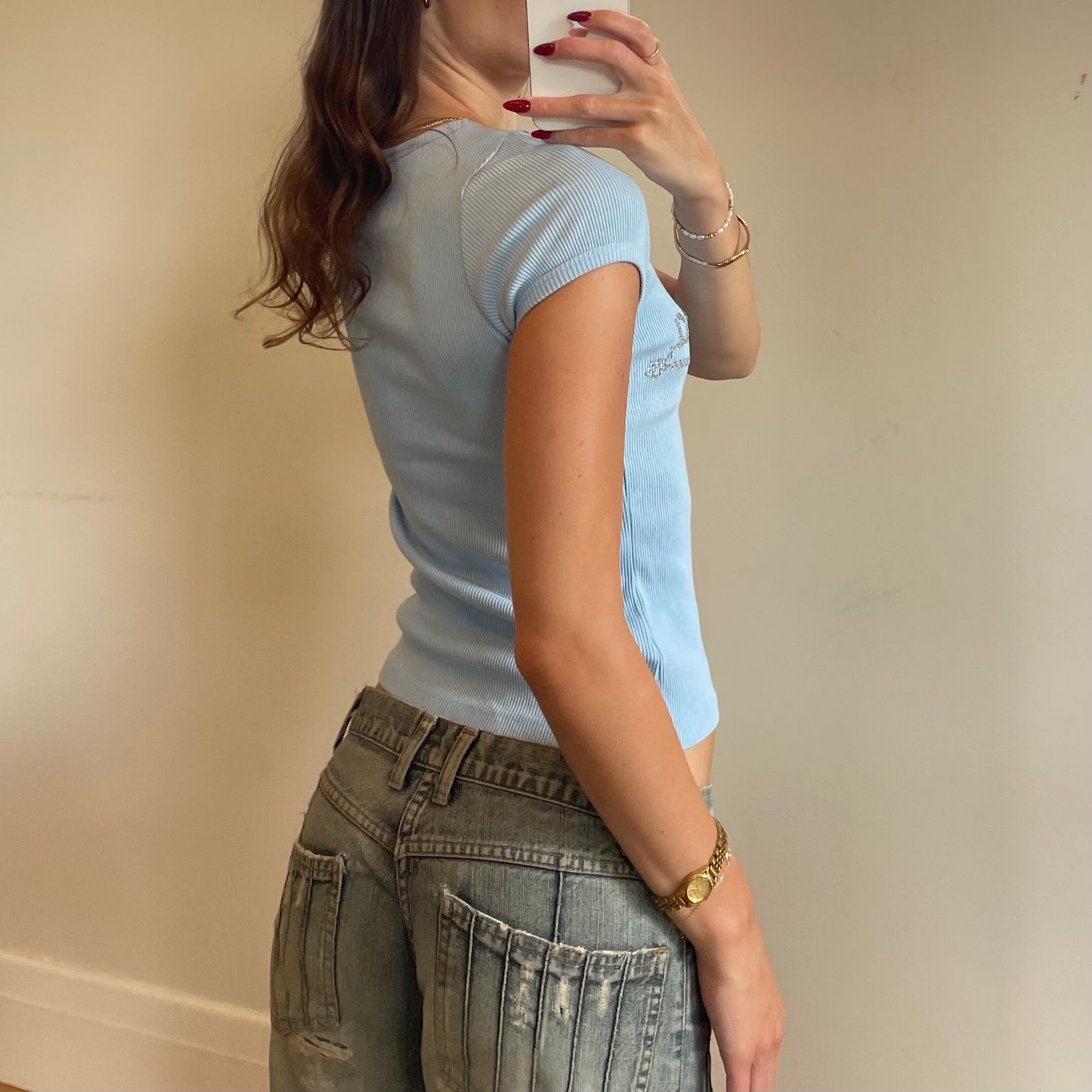 blue rhinestone baby tee