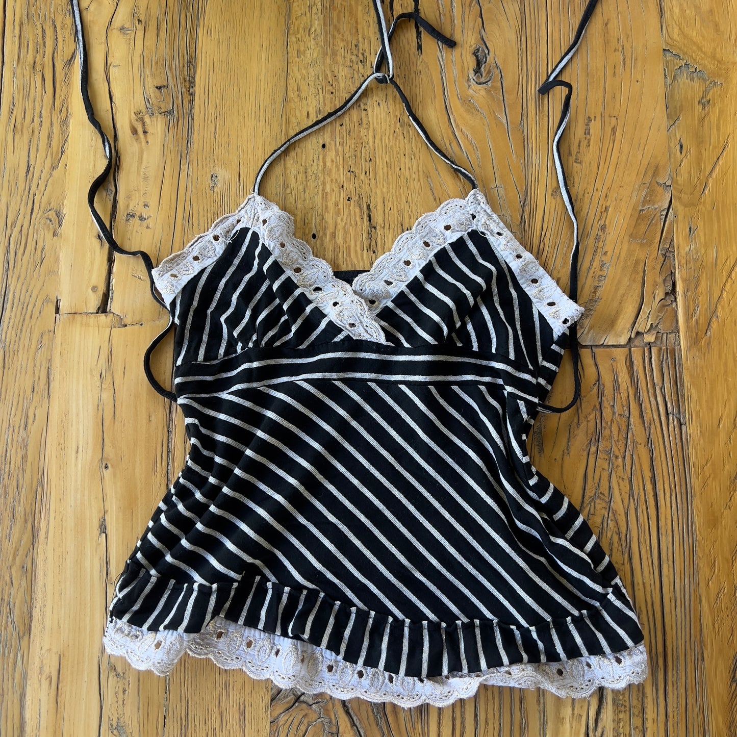 stripe lace halter top