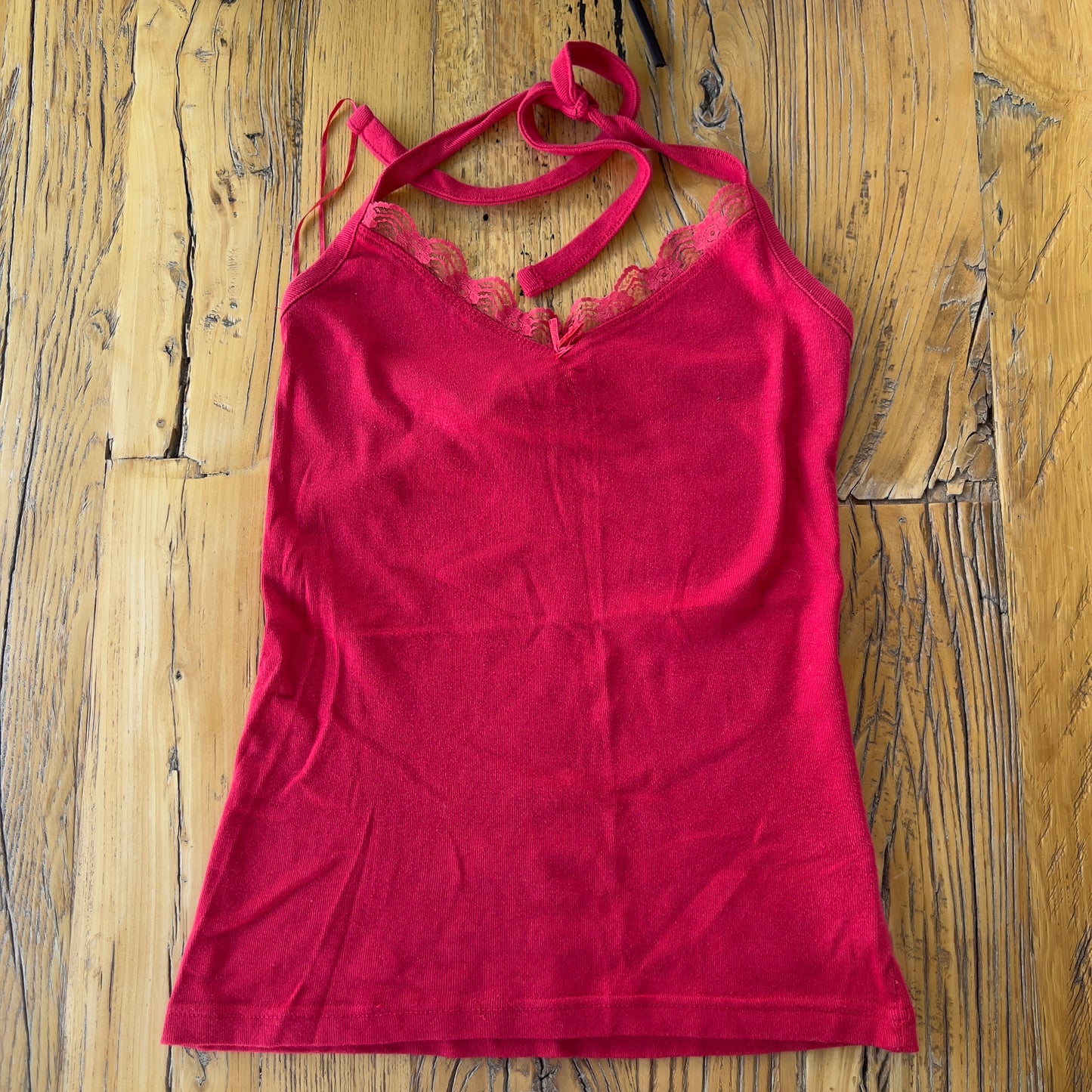 red lace trim halter
