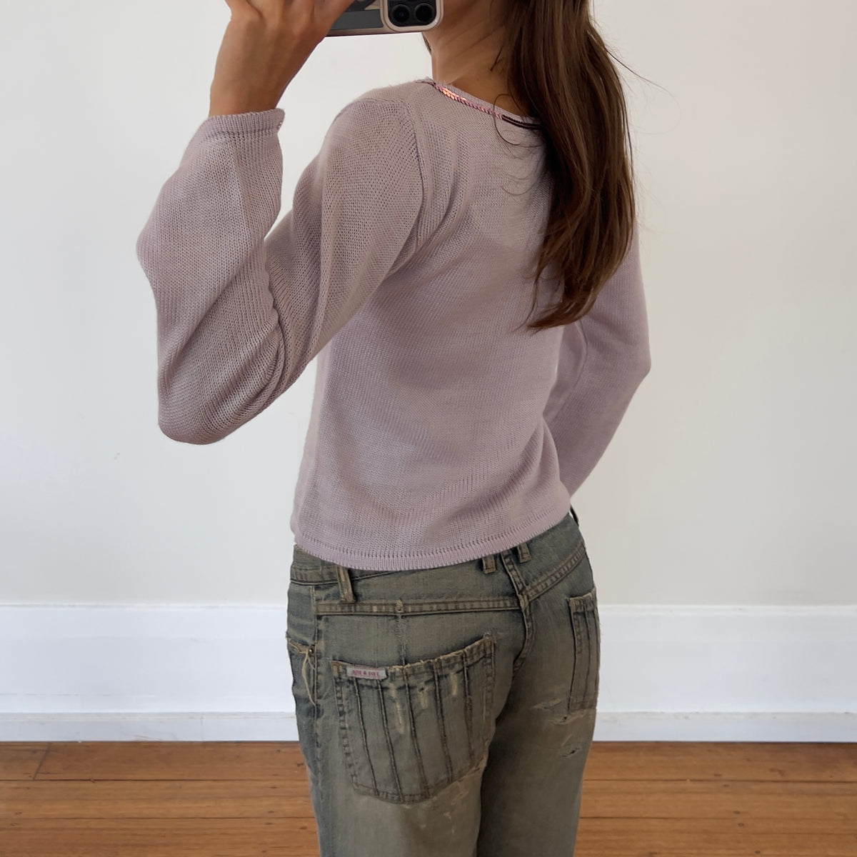 off-shoulder lilac knit
