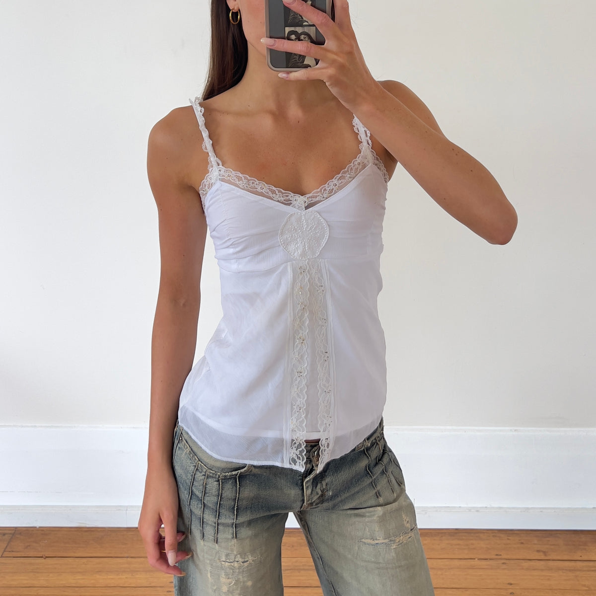 white lace detail cami