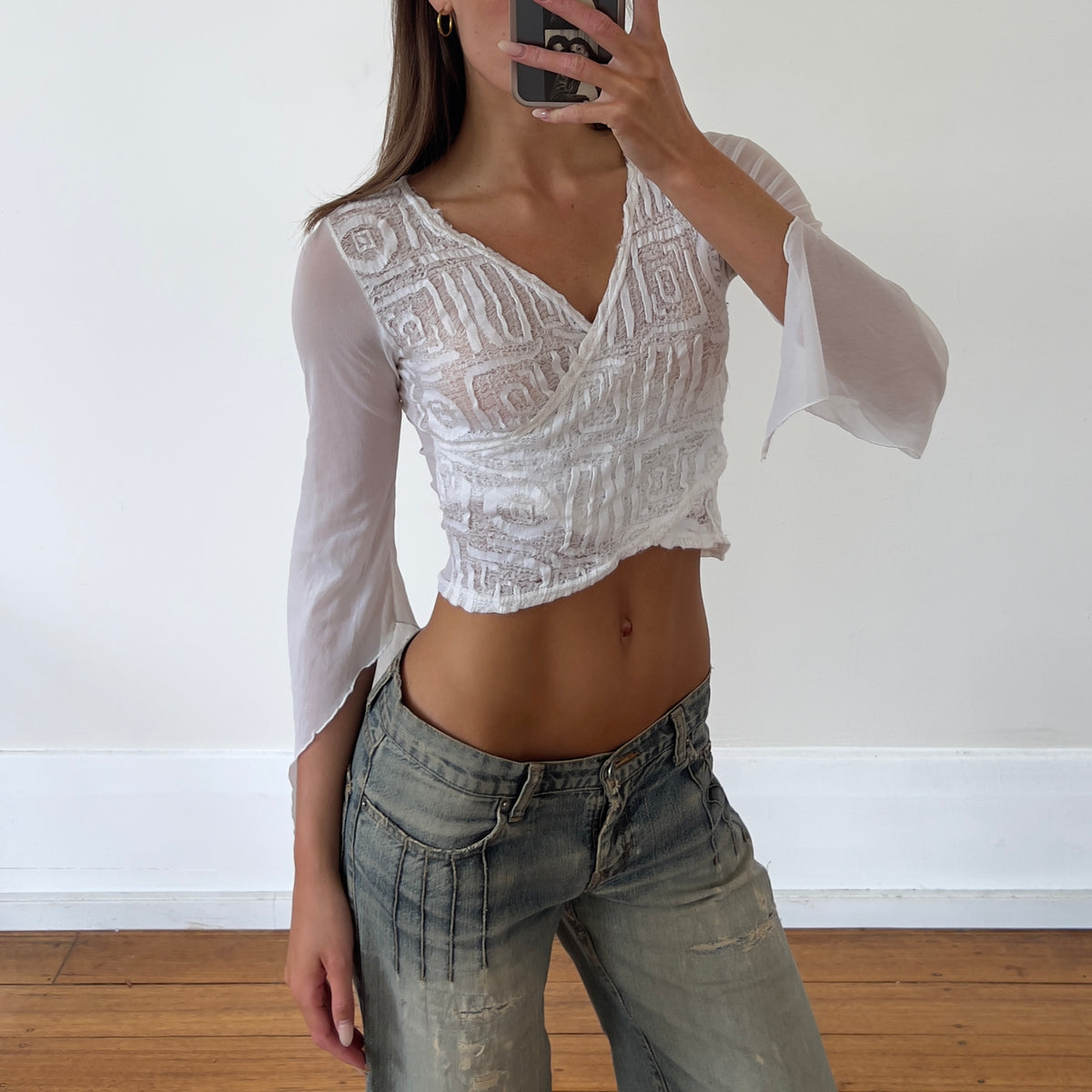 white sheer wrap top