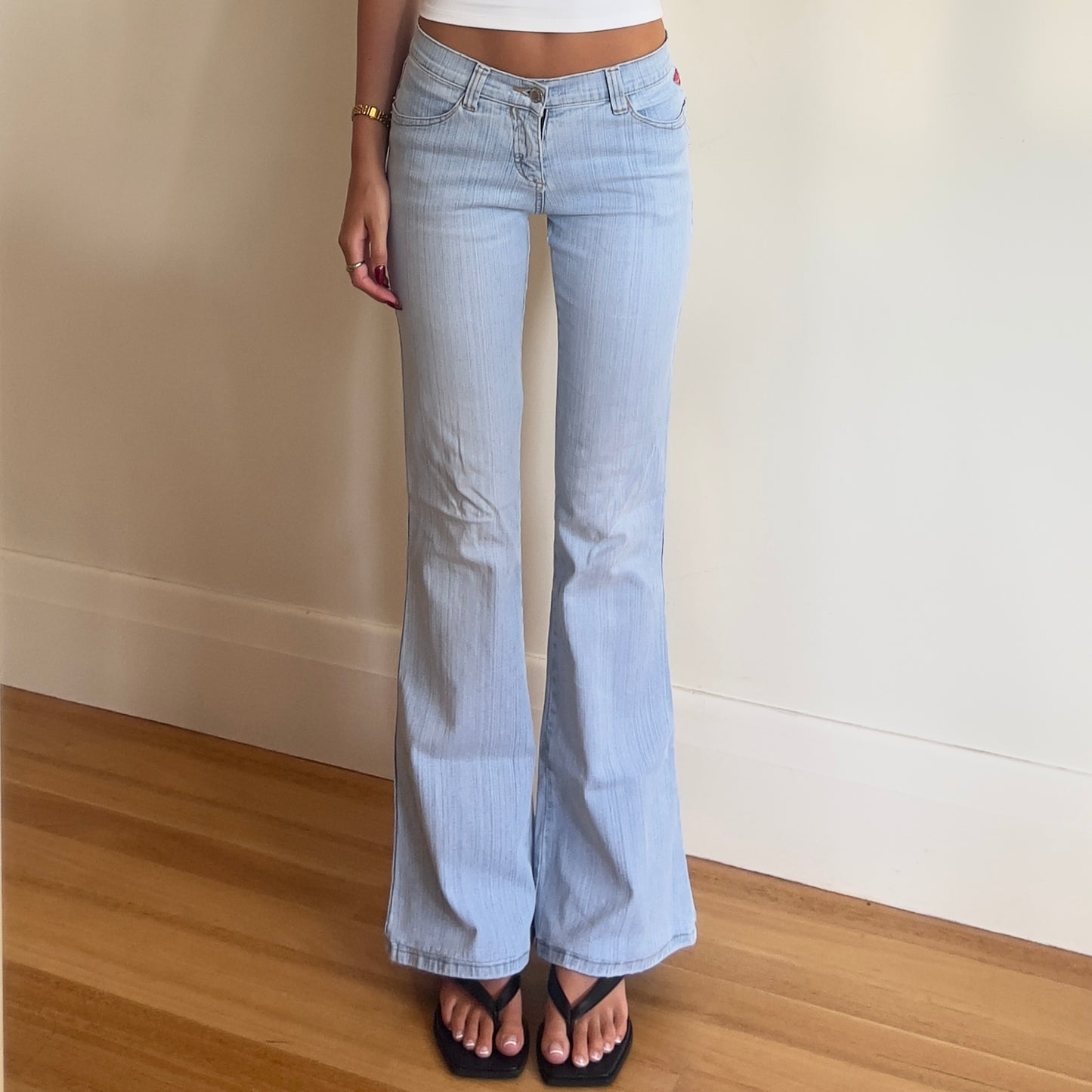 flared light denim jeans