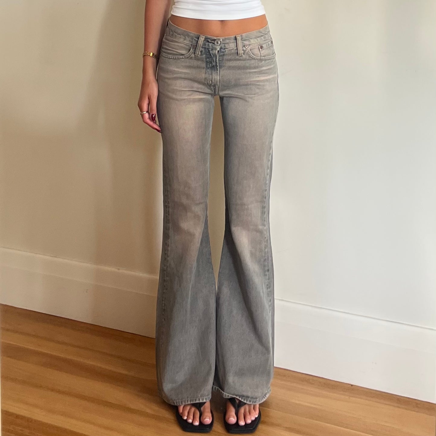 flared acid wash denim jeans