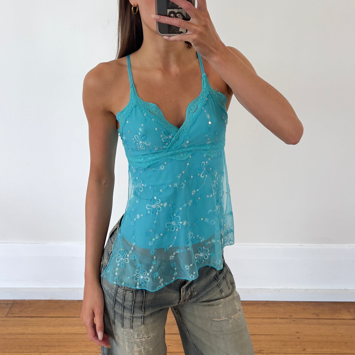 aqua lace cami