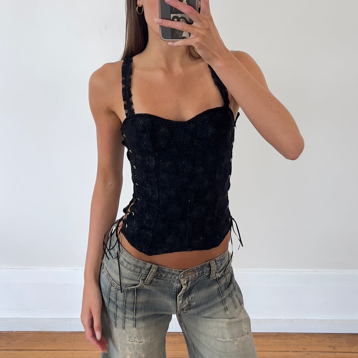 black lace up corset