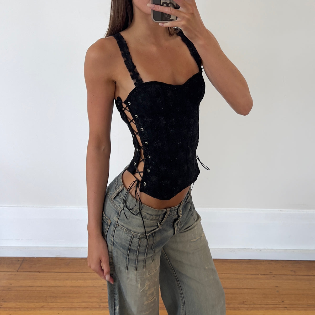 black lace up corset