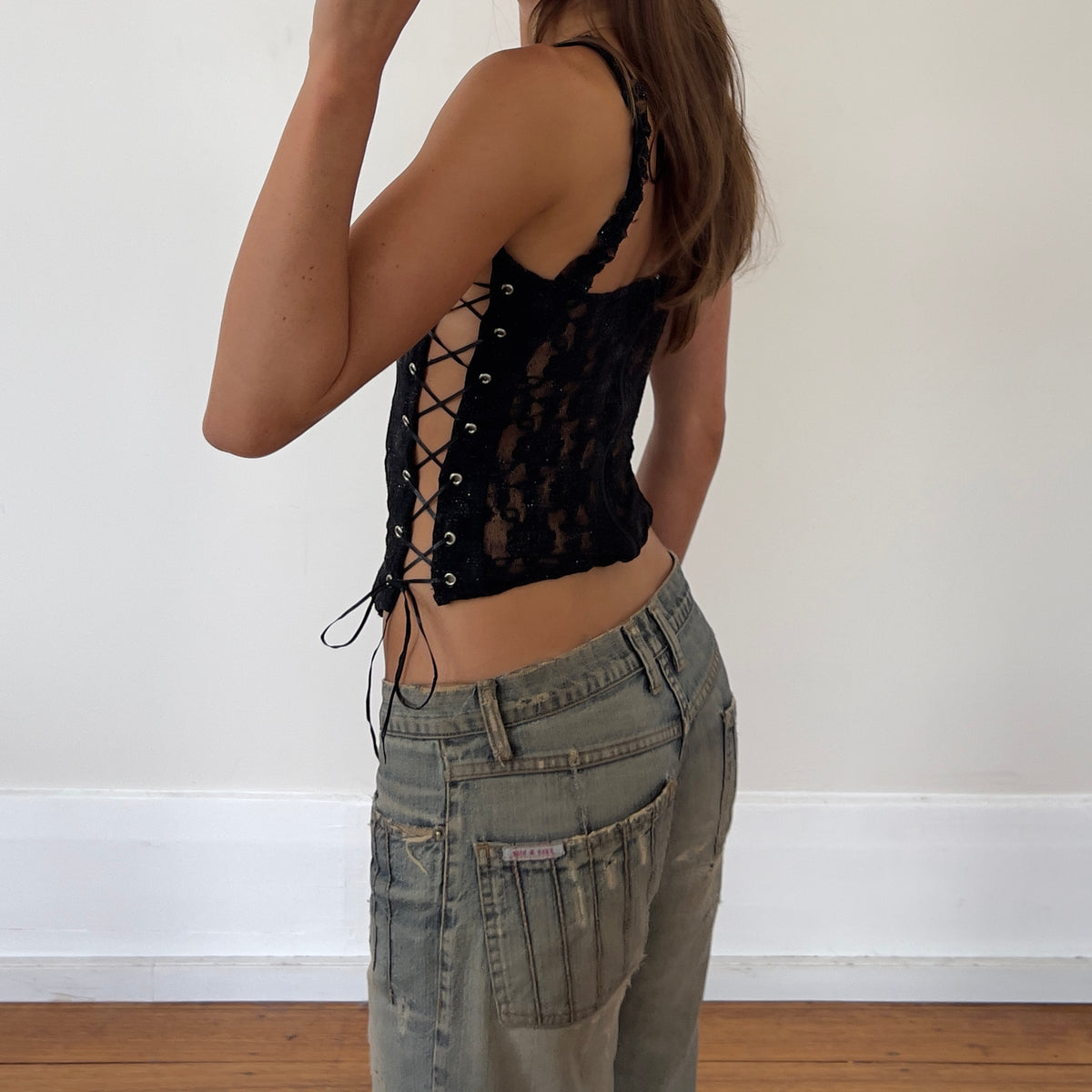 black lace up corset