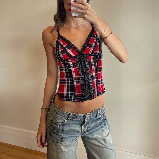 plaid lace-up corset/cami