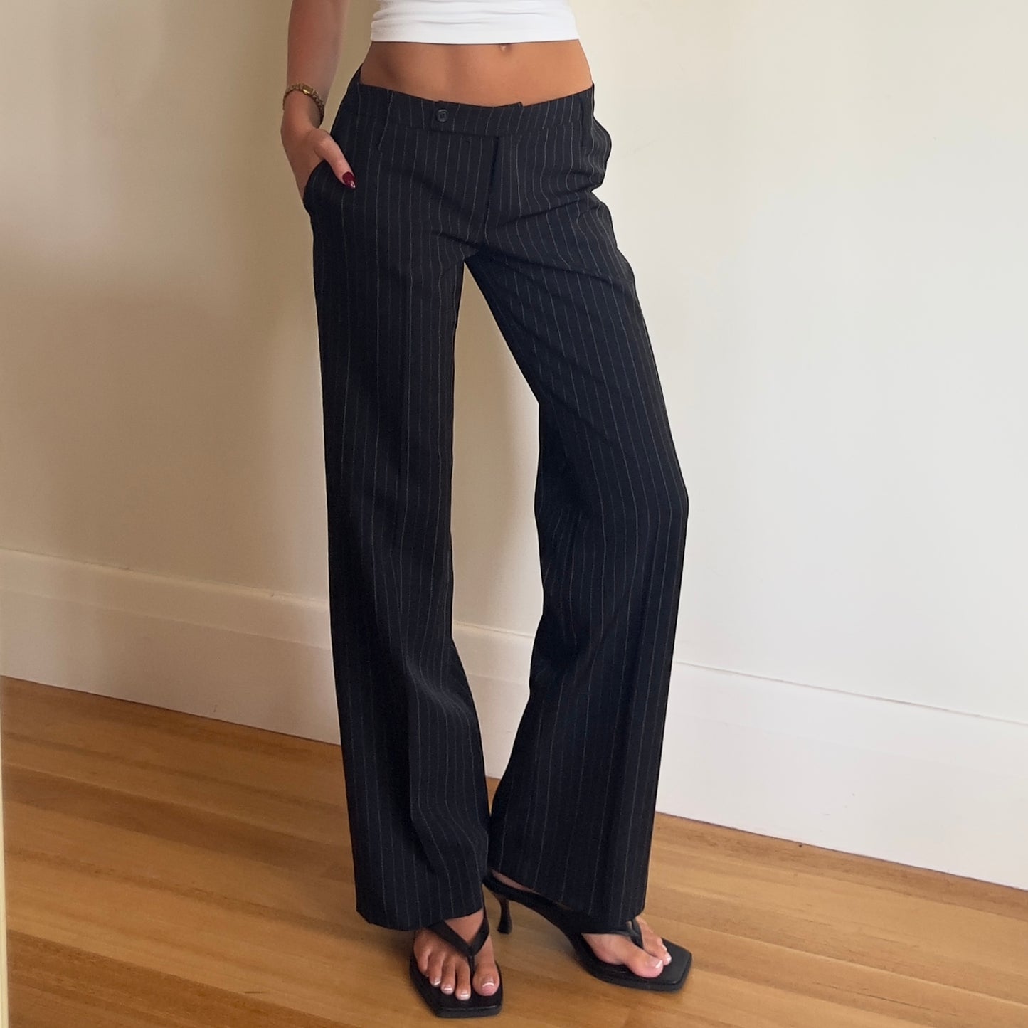 90s black pinstripe trousers